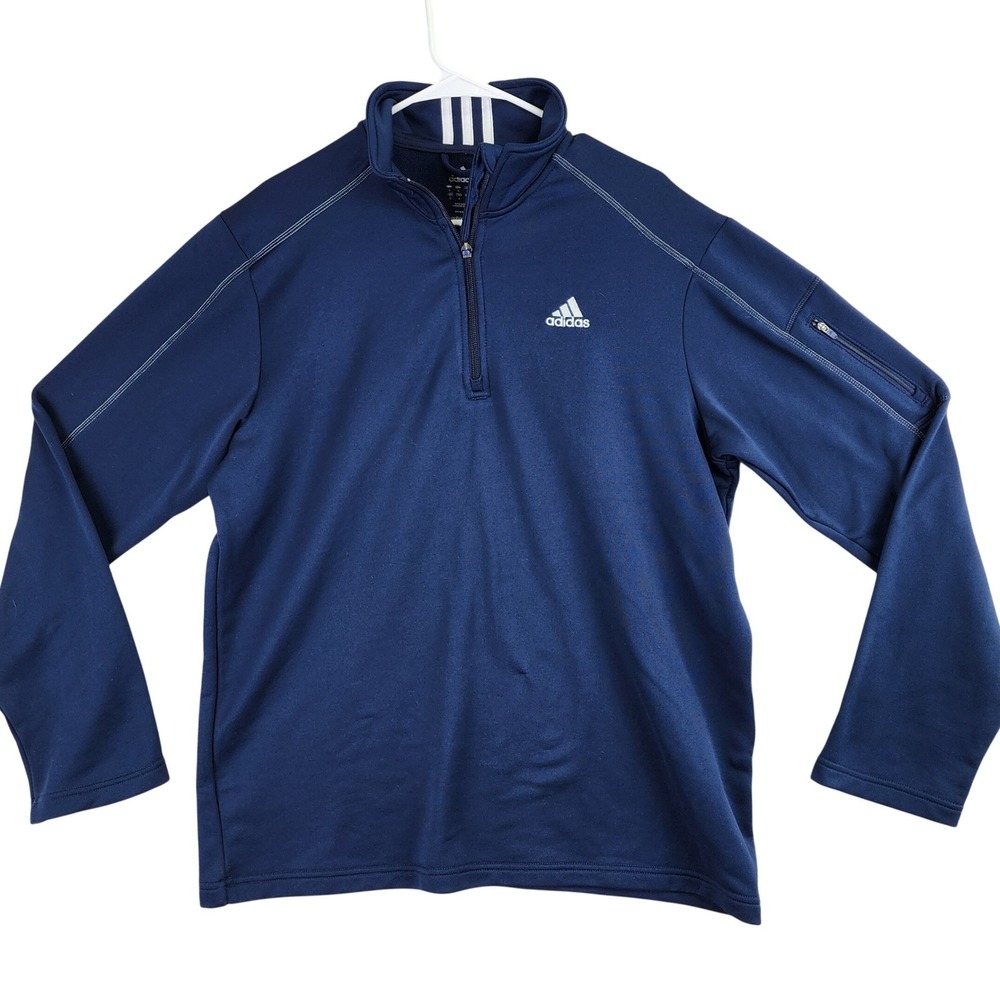 Adidas Quarter Zip Pullover Sweatshirt Mens Large Navy Blue Sleeve Pocket